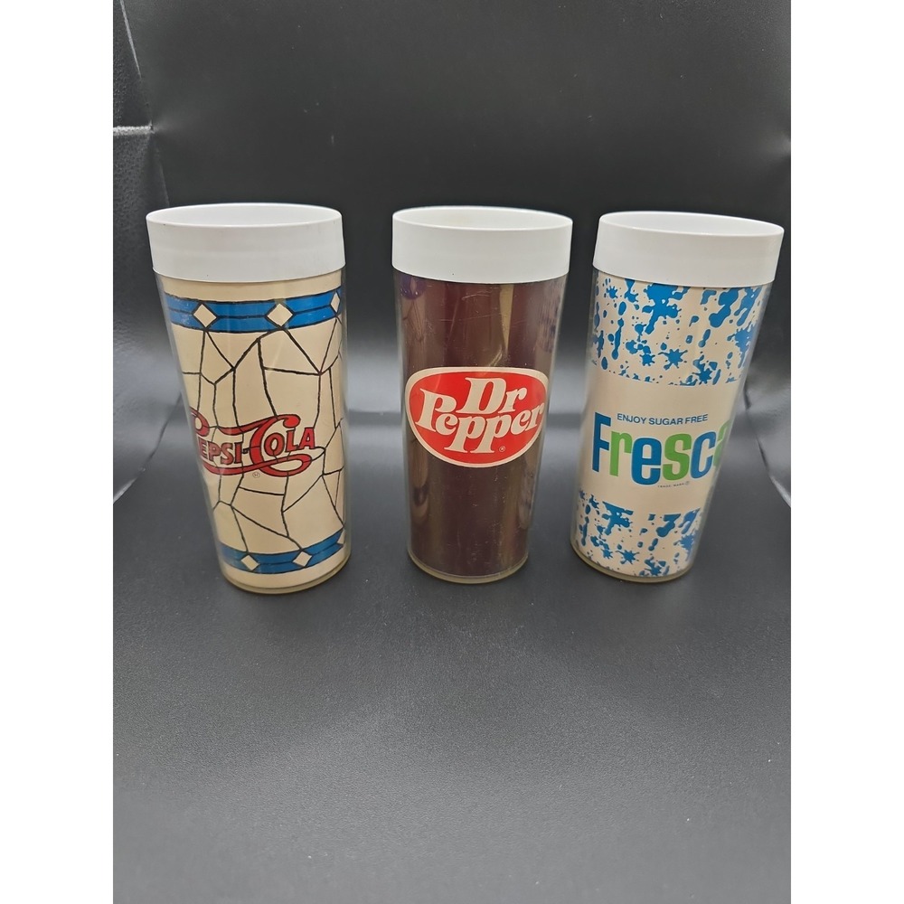 Vintage Thermo-Serv Glasses Pepsi Cola Fresca Dr. Pepper 3pc Set 1970's